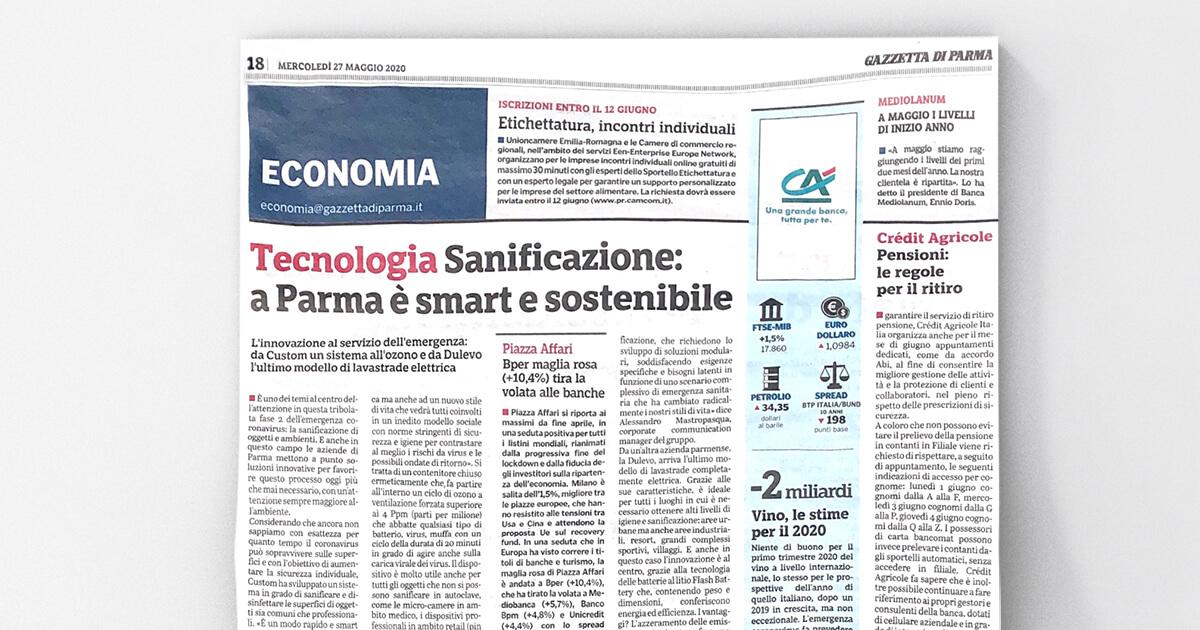 Gazzetta di Parma - Tecnologia Sanificazione: a Parma è smart e sostenibile