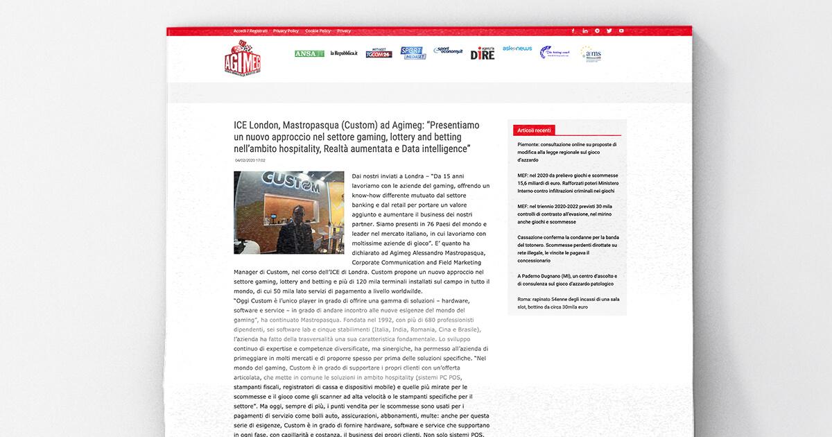 ICE London, Mastropasqua (Custom) ad Agimeg: “Presentiamo un nuovo approccio nel settore Gaming, Lottery e Betting nell’ambito Hospitality, Realtà aumentata e Data Intelligence”