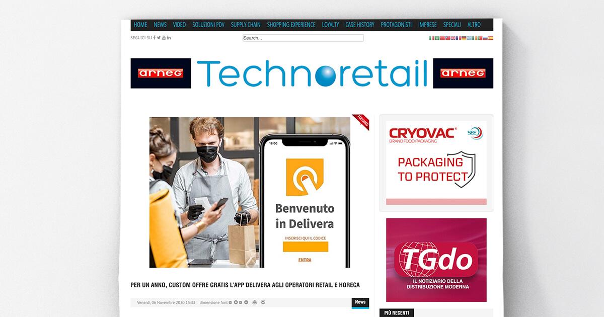 Technoretail - Per un anno, Custom offre gratis l'App Delivera agli operatori Retail e Horeca