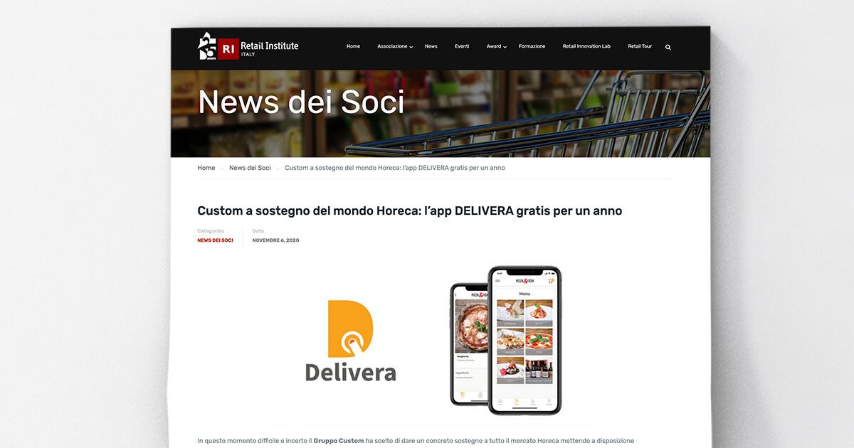 Retail Institute - Custom a sostegno del mondo Horeca: l’app DELIVERA gratis per un anno