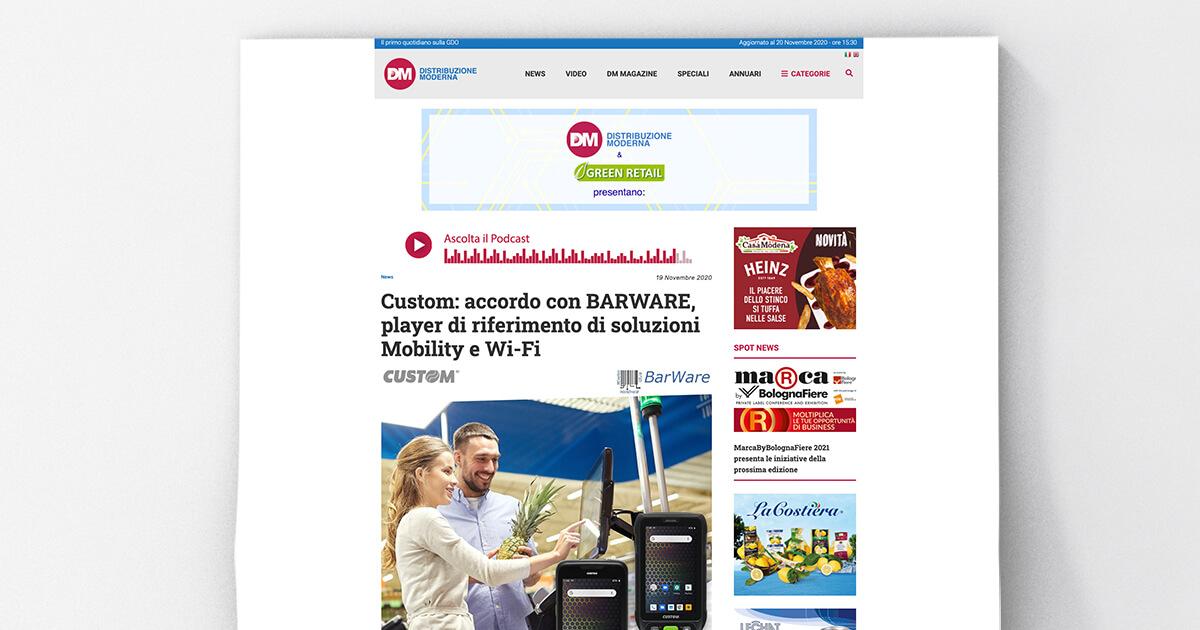 Distribuzione Moderna - ​Custom: accordo con BARWARE, player di riferimento di soluzioni Mobility e Wi-Fi