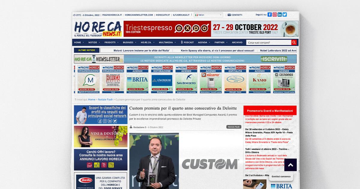 Horeca News - Custom premiata per il quarto anno consecutivo da Deloitte