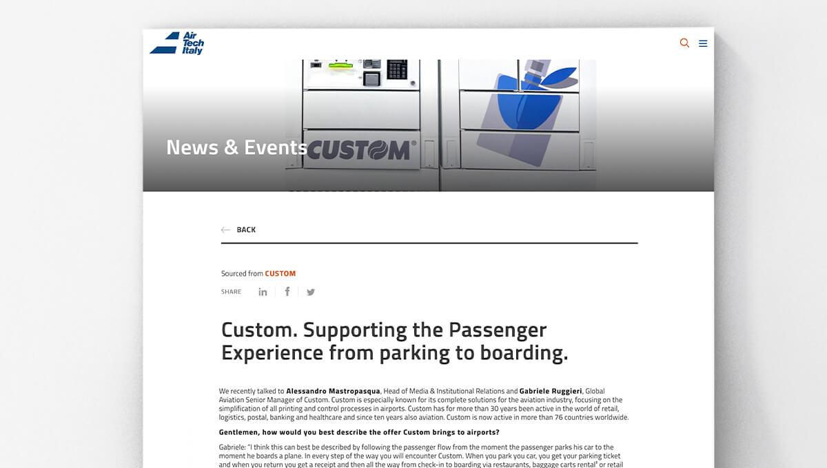 Air Tech Italy News & Events - Custom. Supportando l'esperienza del passeggero dal parcheggio all'imbarco