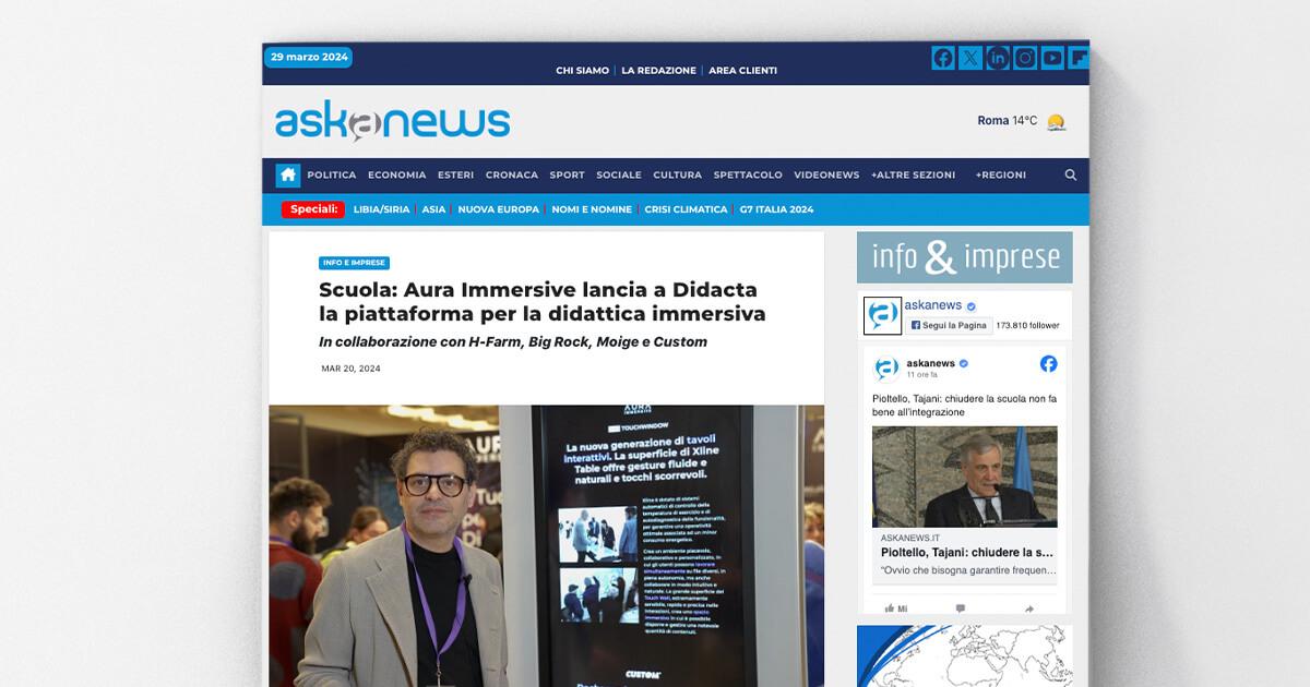 Askanews - Scuola: Aura Immersive lancia a Didacta la piattaforma per la didattica immersiva