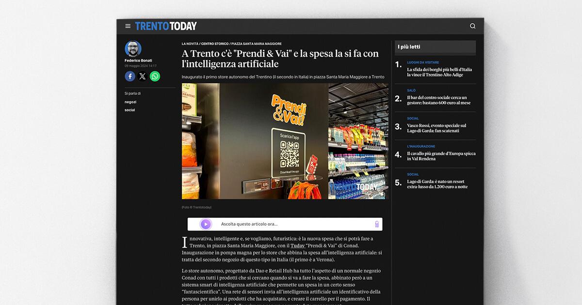 TRENTOTODAY - A Trento c'è "Prendi & Vai" e la spesa la si fa con l'intelligenza artificiale
