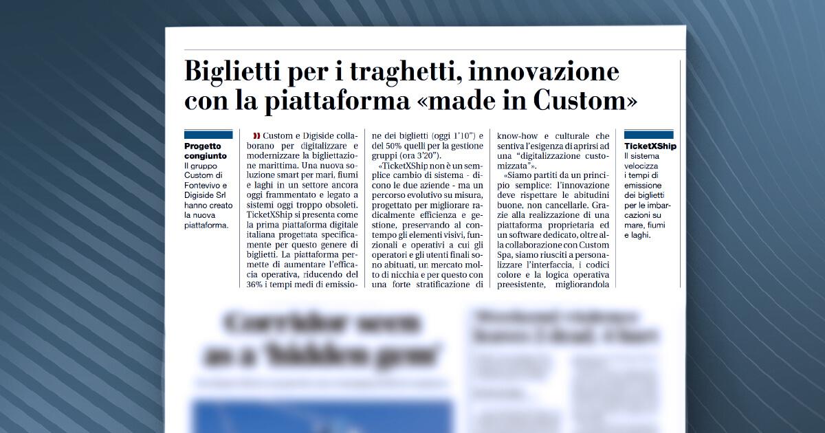 Gazzetta di Parma - Custom e Digiside insieme per digitalizzare e modernizzare la bigliettazione marittima