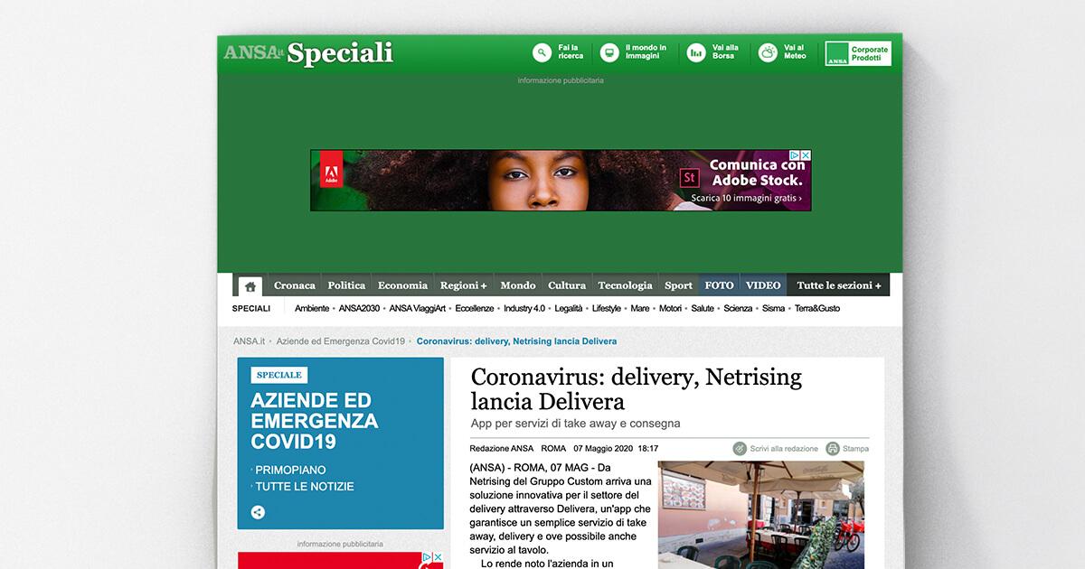Ansa - Coronavirus: delivery, Netrising lancia Delivera