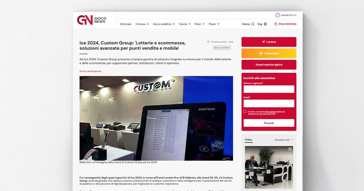 Gioconews - Ice 2024, Custom Group: 'Lotterie e scommesse, soluzioni avanzate per punti vendita e mobile'