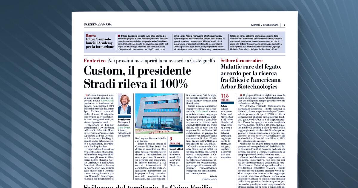 Gazzetta di Parma - Custom, il presidente Stradi rileva il 100%