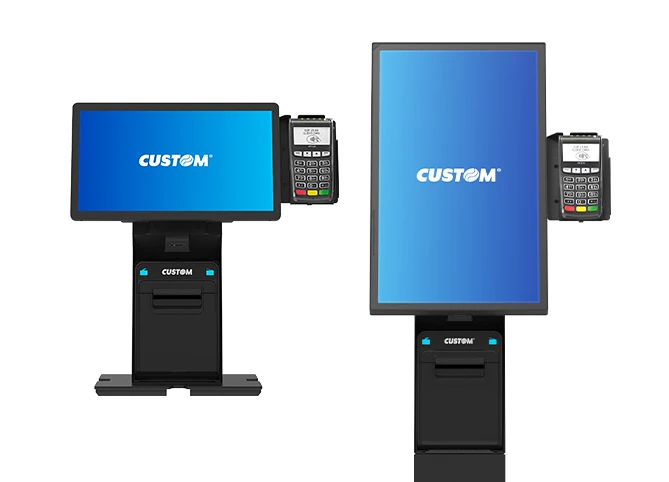 Custom Connect multifunctional stand with portrait monitor, receipt printer and payment terminal