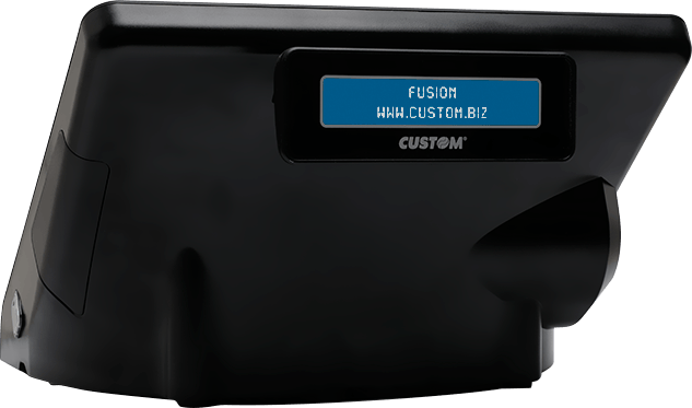 Parte de trás do PC POS Fusion Custom com display cliente
