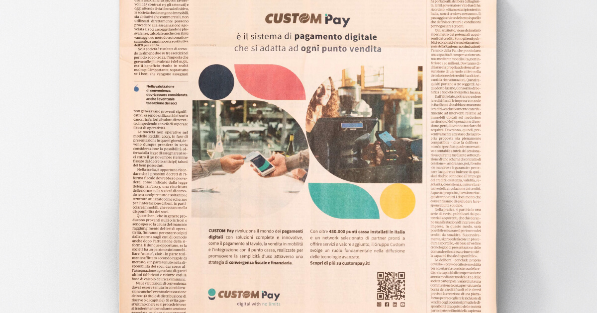 thumb_Il Sole 24 Ore - CUSTOM Pay è il sistema di pagamento digitale che si adatta ad ogni punto vendita