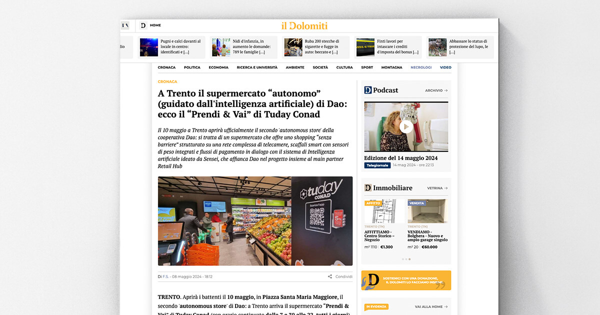 thumb_il Dolomiti - A Trento il supermercato “autonomo” (guidato dall'intelligenza artificiale) di Dao: ecco il “Prendi & Vai” di Tuday Conad